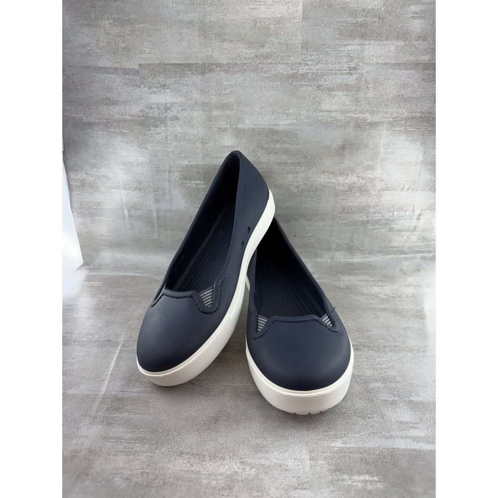 Crocs CitiLane Navy Blue White Platform Ballet Flats Shoes 202923 Women Sz 11